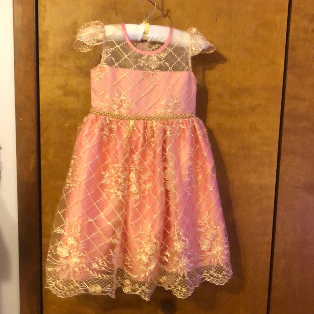 Girls formal dress pink and champagne lace